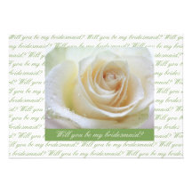 will you be my bridesmaid white rose  green letter personalised invitation