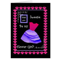 Will You Be My Flower Girl? PINK & PURPLE Dress Greeting Cards