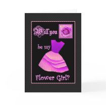 Will You Be My Flower Girl? Purple Dress and Rose Greeting Cards