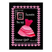 Will You Be My Flower Girl? RED Dress and Swans Greeting Cards