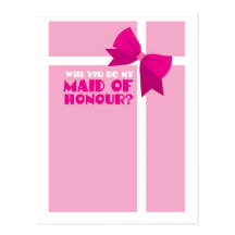 Will you be my maid of honour? pink bows post card