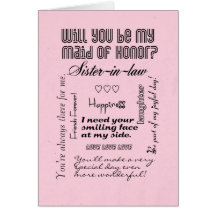 Will You Be My Maid of Honour, Pink, Sister-in-Law Cards
