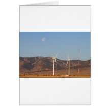 Wind Turbines with a Full Moon and Blue Skies Greeting Cards