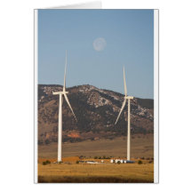 Wind Turbines With A Full Moon Portrait Greeting Card