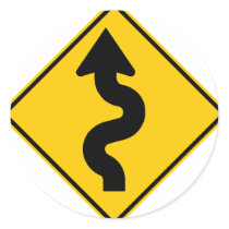 Winding Road Ahead Highway Sign Round Sticker