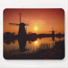 Windmills at sunset, Kinderdijk, Netherlands Mousepads