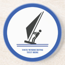 Windsurfer on board black, blue windsurfing custom beverage coasters