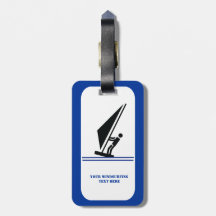 Windsurfer on board black, blue windsurfing custom travel bag tag