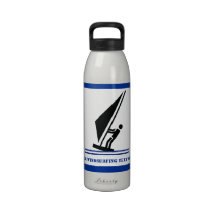Windsurfer on board black, blue windsurfing custom water bottles