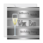 Wine Bar  metal Silver Black 50th Birthday Mens invitations