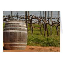 Wine Barrel and Vineyard in the Spring