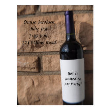 Wine Bottle with Purple Party Postcards