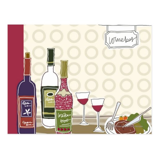 Wine bottles with wineglasses on table postcard