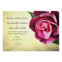 Wine Coloured Vintage Rose Wedding Invitation