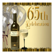 Wine Glass Bottle Gold 65th Birthday Party Personalised Invite