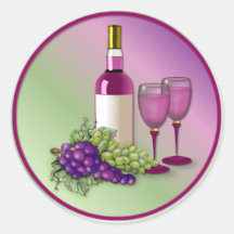 Wine & Grapes Toast Round Sticker