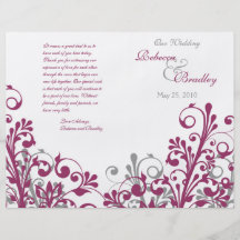 wine grey white abstract floral wedding program flyers