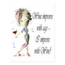 Wine improves with age, humorous art gifts postcards