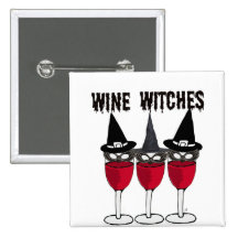 WINE WITCHES RED WINE GLASS WITCH PRINT PINBACK BUTTONS