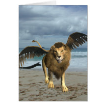 Winged Lion on Beach Note Card