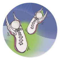 Winged Tennis Shoes Round Sticker