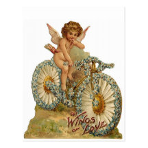 Wings of Love Cupid on A Bicycle Postcards