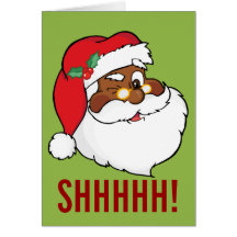 Winking Black Santa Keeping Christmas Secrets Card