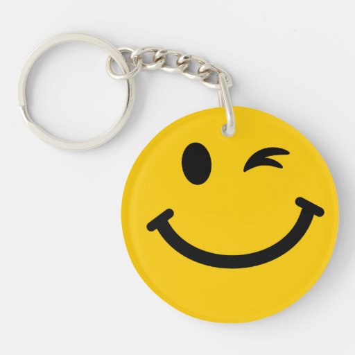 Winking smiley face DoubleSided round acrylic key ring Zazzle