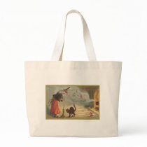 Wintage Halloween Witch, Cat Canvas Bag