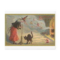 Wintage Halloween Witch, Cat Postcards