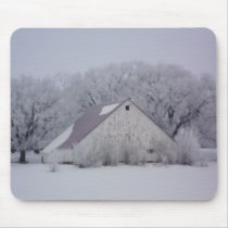 Winter Barn in the Snow Painting Mousepad