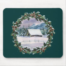 WINTER BARN & WREATH by SHARON SHARPE Mousepad