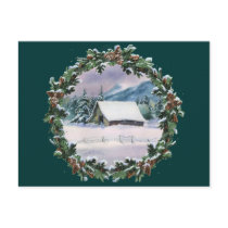 WINTER BARN & WREATH by SHARON SHARPE Postcard