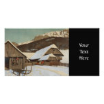 Winter Cabin Scene Personalized Photo Card
