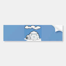 Winter IGLOO SNOW BLUE SKY WHITE CLOUDS CARTOON Bumper Sticker
