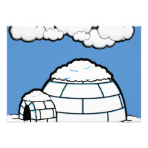 Winter IGLOO SNOW BLUE SKY WHITE CLOUDS CARTOON Invitations