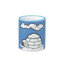 Winter IGLOO SNOW BLUE SKY WHITE CLOUDS CARTOON Mugs