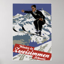 Winter in Zweisimmen, vintage ski travel ad