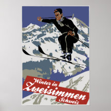 Winter in Zweisimmen, vintage ski travel ad Print