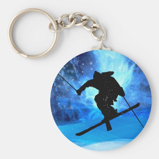 Winter Landscape and Freestyle Skier Keychain