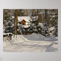 Winter Log Cabin Posters