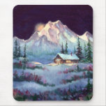WINTER NIGHT LOG CABIN by SHARON SHARPE mousepads