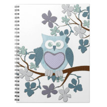 Winter Polka Owl in Tree Notebook