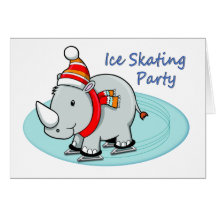 Winter Rhino Ice Skating Party Card