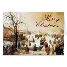 Winter Scene on a Canal ~ Vintage Christmas Greeting Cards