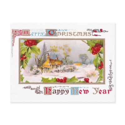 Winter Scene with Holly Surround Postcard