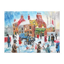 Winter snow scene Tetley Tea van original umbrella Gallery Wrap Canvas