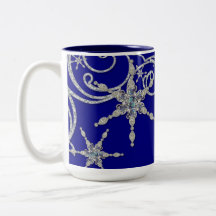 Winter Snowflake Jewels n Bling Swirl Wedding Card Mug