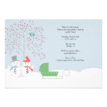 Winter Snowmen and Carriage Baby Shower Invitation