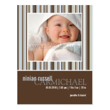 Winter Stripes Brown • Baby Announcement Postcards